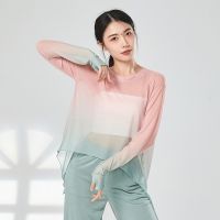 【YD】 Adult Gradient Semi Transparent Classical Belly Blouse Back Split Top Costume for Dancing Clothing