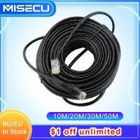 MISECU10M แพทช์ RJ45แมว20ม. 30ม. 50ม. กันน้ำสายเคเบิลเครือข่ายสาย Lan สีดำสำหรับกล้องวงจรปิดระบบกล้องไอพี POE