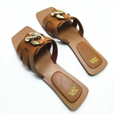ZA Summer New TRF Womens Shoes Brown chain za.ra sandals slides