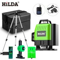 Hilda เลเซอร์สีเขียวปรับระดับได้16เส้น4D แนวตั้งแนวนอน360พร้อมขาตั้งเครื่องรับสัญญาณ