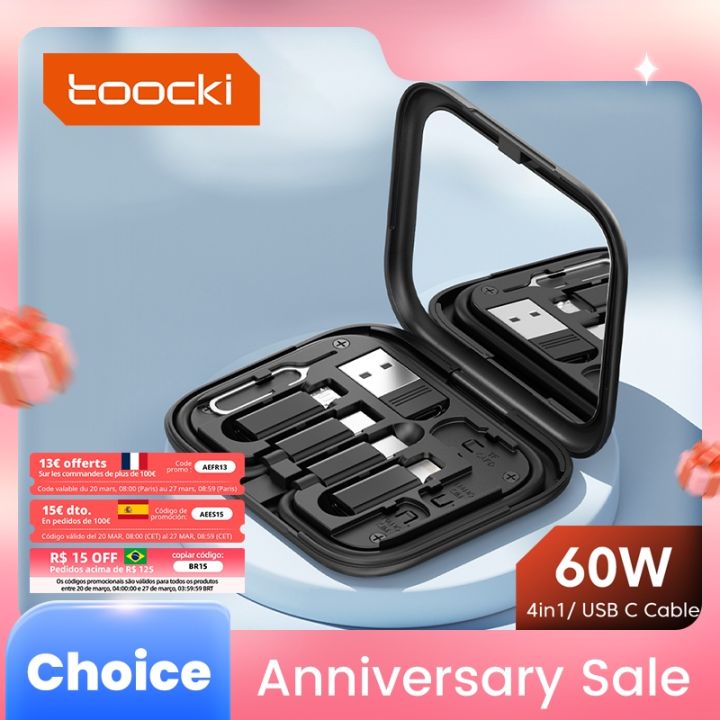 toocki-4-in-1-usb-c-ไปยังสาย-pd-60w-สายสำหรับ-iphone-ดาต้าที่ชาร์จเร็วชนิด-xiaomi-ไมโครพร้อมกล่องจัดเก็บ