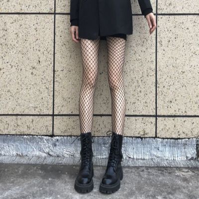 [สุภาพสตรีน้ำตาล] Fishnet โบว์โบว์โบว์ถุงน่องกางเกงผู้หญิงยาวบางสีดำผ้าไหมขนาดใหญ่ตาข่ายถุงเท้าราคาไม่แพง