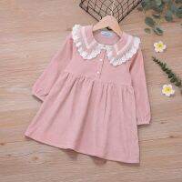 2022 Spring Autumn Dresses Childrens Dresses Kids Clothing Corduroy Pink Lace Dresses For Girl Costume  by Hs2023