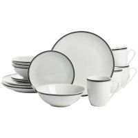 10 Strawberry Street Simply Coupe 16-Piece Ceramic Dinnerware Set Black dinner set plates and dishes dinner plates