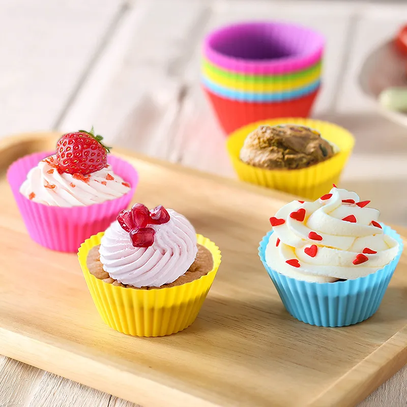 Vearear Kitchen Baking Supplies,10Pcs Round Silicone Cake Muffin Cupcake Mold Maker Reusable Pastry Baking Tool, Other