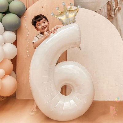 2pcsset 30inch Number Foil Balloons With Crown 1st White Number Balloon 3 Year Birthday Party Supplies Kids Wedding Decoration