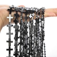 ▨ Natural Stone Beads Black Cross Hematite Spacer Loose Beads for Jewelry Making Needlework DIY Bracelets Charm Accessories 4-17MM