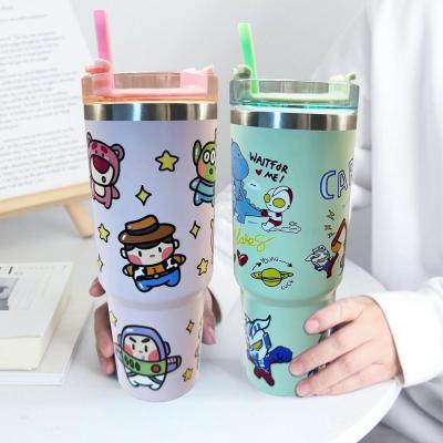 30oz Cartoon Pattern Ice Blaster Cup 304 Stainless Vacuum Insulation Straw Cup Steel R1F2