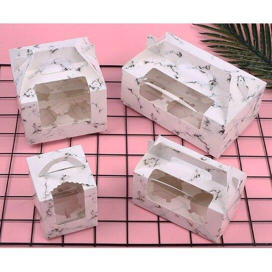 Marbled Cupcake with Handle, Muffin Box Cupcakes Box, Pastry Box (1 ,2