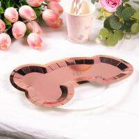 【JIU YU】❅  Penis Forma Placa De Papel Descartável Ouro Rosa Engraçado Hen Night Bachelorette Party Supplies Noiva a Ser