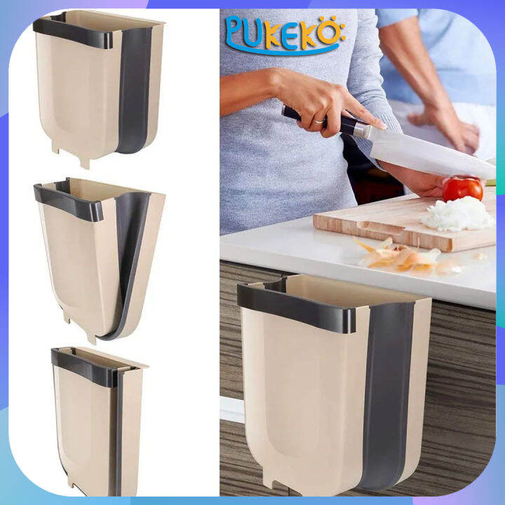 PUKEKO Folding Hanging Trash Dustbin Wallmounted Foldable Trash Can