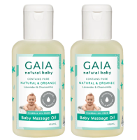 GAIA  น้ำมันนวดสำหรับทารก และเด็ก ไกอา สูตรน้ำมันสวีท อัลมอนด์สกัดเย็น น้ำมันหอมระเหยจากลาเวนเดอร์ และคาโมมายล์ออร์แกนิก 2 ขวด ขวดละ 125 มิลลิลิตร