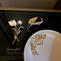 Fashion Diamond-studded Wheat Eears Roses Tulips Lilies Brooch Women Trend Elegant Atmosphere Brooch Pins Suit Accessories Party Wedding Gift