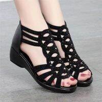 Leather Sandals Women 35-40 Wedges Gladiator Sandals Woman Comfortable Summer Shoes Ladies Platform Sandals Plus Size 9058