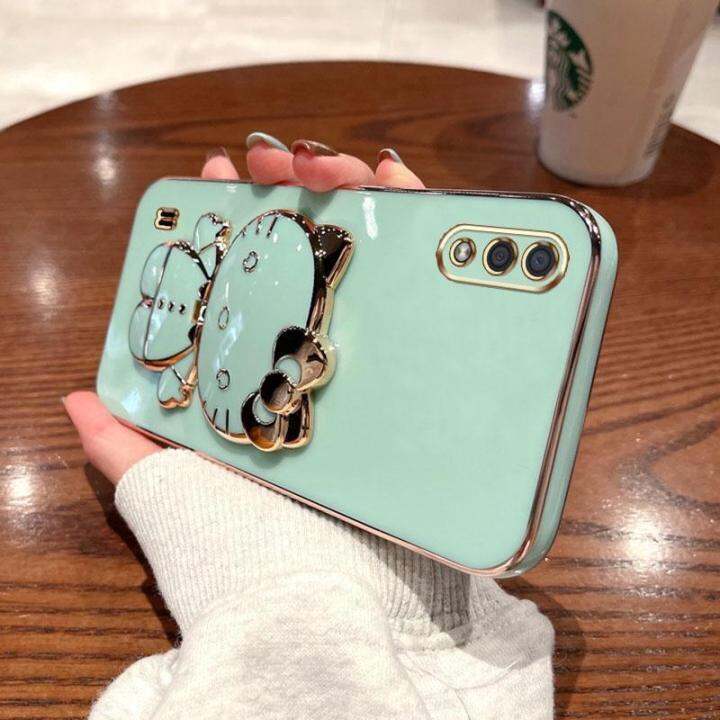 folding-makeup-mirror-phone-case-for-samsung-galaxy-a01-m01-case-fashion-cartoon-cute-cat-multifunctional-bracket-plating-tpu-soft-cover-casing