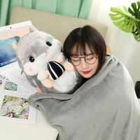 40cm Plush Hamster with Plush Blanket Stuffed Animals Mouse Toy Hand Warmer Pillow Hamster for Girlfriend Birthday Gift for Kids