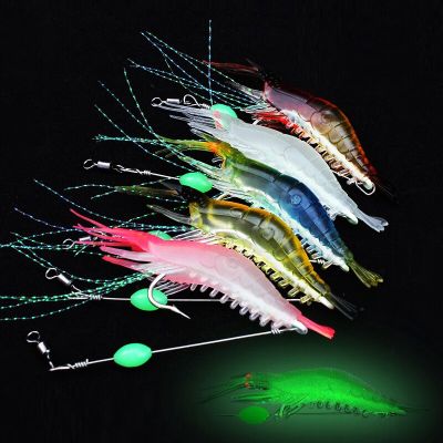 ；。‘【； 5Pcs 9Cm Luminous Shrimp Silicone Soft Bait Set Glow Hooks Fishing Lure Artificial Outdoor Tackle Lures