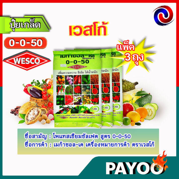 แพ็ค-3-กิโลกรัม-wesco-ปุ๋ย-0-0-50-s-กำมะถัน-ปุ๋ยเกล็ด-เวสโก้-เพิ่มความหวาน-สีเข้ม-ได้น้ำหนัก