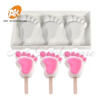 ✐✎ 3Hole Baby Feet Ice Cream Mold DIY Chocolate Silicone Cakesicle Mould Freezer Juice Ice Pop Maker CakeDecorating Tool Bakeware