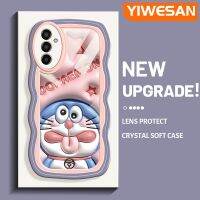 YIWESAN เคสปลอกสำหรับ Samsung M13ลายการ์ตูนสีชมพูรูปดาวโดราเอมอนเคสมือถือกันกระแทกแบบใสนิ่มเคสโปร่งใสลายกล้องถ่ายรูปที่คลุมป้องกันซิลิกาเจล