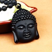 ZZOOI New Natural Black Obsidian Carved Buddha Blessing Necklace for Men Women Lucky Amulet Buddha Pendant Necklace Luck Craft Gift