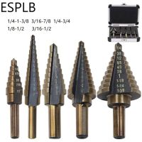 ESPLB 5pcs HSS Cobalt Titanium Step Drill Bits Multiple Hole 50 Sizes High Speed Steel Drill Bits Cone Drill Hole Cutter Bit