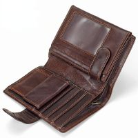 ZZOOI Real Cowhide Genuine Leather Men Wallets Coin Purse Clutch Hasp Open Top Quality Retro Short Wallet Small Card Holder Male Walet