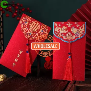 Chinese Style Red Envelope Folding Wedding Red Pocket Chinese Red Lucky Bag  with Tassel Design Wedding Gift Bags for Guests