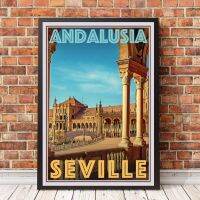 โปสเตอร์ท่องเที่ยวสไตล์วินเทจย้อนยุค Andalusia Serville ภาพวาดตกแต่งบ้านผ้าใบ (ไร้กรอบ)