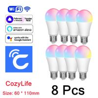 ไฟ LED อัจฉริยะ15W หลอดไฟ E27 8ชิ้น,โคมไฟ LED หลอดไฟ Wifi อัจฉริยะความสบายใช้งานได้กับ Alexa Google Home ยานเดกซ์รุ่น85-265V หรี่แสงได้