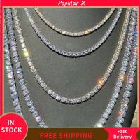 POPULAR X ผู้หญิง พลอยเทียม เครื่องประดับพังค์ Bling Link Diamonds ทองเงิน สร้อยโชคเกอร์ สร้อยคอเทนนิสฮิปฮอป