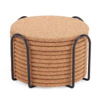 Pack of 12 Absorbent Cork Coasters with Holder, Heat-Resistant Cup Mat Set,Reusable Round Drink Coaster Fits for Mug