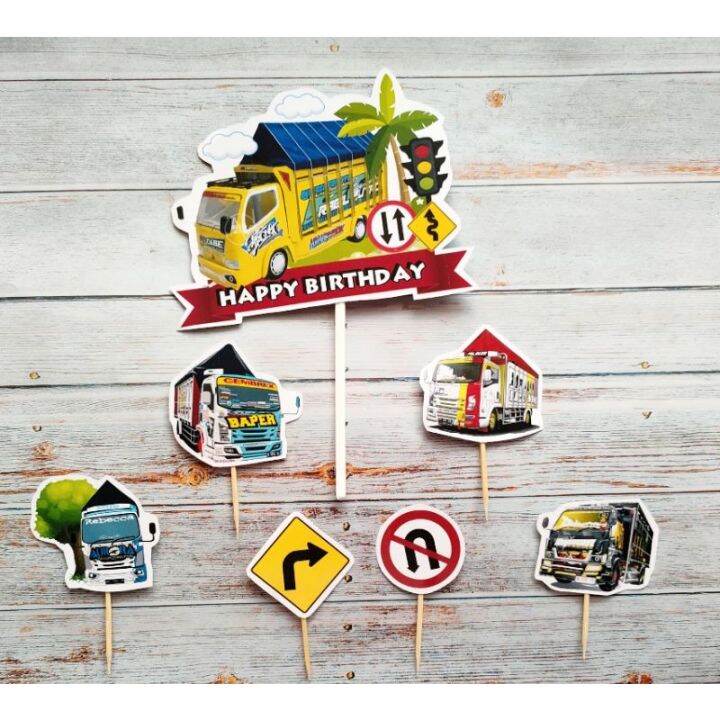 hiasan kue ulang tahun cake topper satu set karakter Truck oleng Truk
