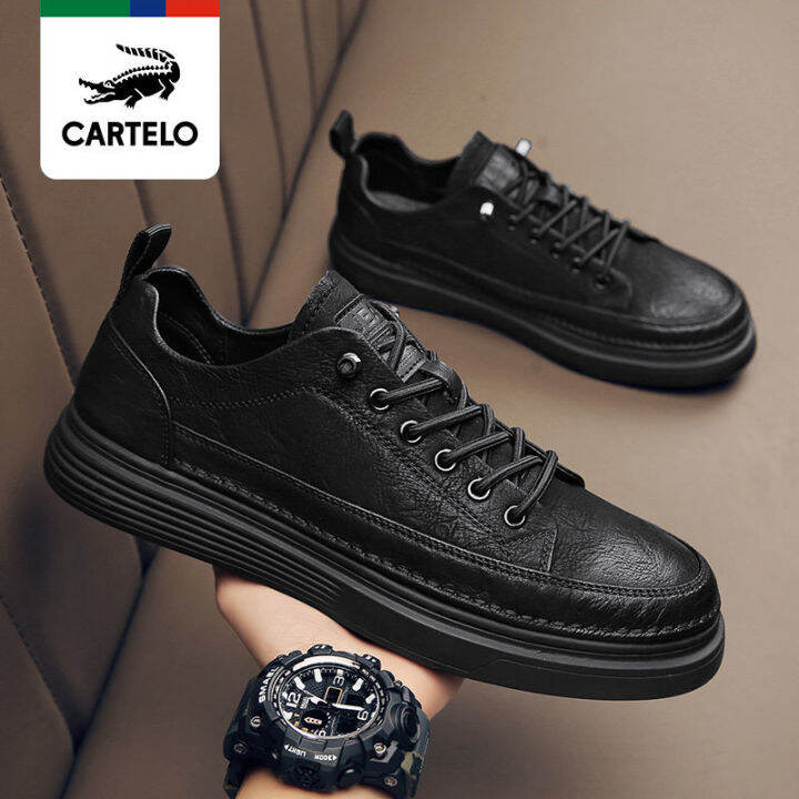 top-dsj093-cartelo-mens-shoes-mens-pure-black-chef-work-waterproof-anti-slip-oil-casual-leather-shoes-breathable-board-shoes