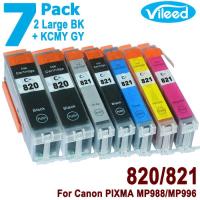 7 Pack PGI-820 2pcs + CLI-821 BK C M Y GY Ink Cartridge 820 821 820XL 821XL PGI-820XL CLI-821XL PGI820 CLI821 XL Black Cyan Magenta Yellow Grey ( Gray ) Print Inkjet for Canon PIXMA iP8770 MG6370MG7170 MG7570 Color Printer