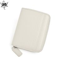 Korean Japan Style Simple RIFD Umisex Short Wallet 100% Genuine Cow Leather Business Credit Card Holder White Cowskin Coin Purse