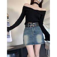 ❃ American Spice Girls Black Denim Skirt Women Spring Summer Design Sense High Waist Slim A-line Bag Hip Skirt Short Cults