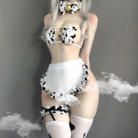 Sexy Lingerie Cos Cow Maid Anime Cosplay Costume Lolita Bra Anime Girls Tankini Bikini Swimwear Clothing and Panty Set Stockings