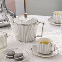 Spot parcel post European Style ins Wind Striped Coffee Cup Set Good-looking Mild Luxury R Household Ceramic Afternoon Tea Teapot Cup and Saucer