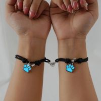 2PCS/Pair Luminous Dog Footprints Charms Bracelet For Women Men Love Heart Magnetic Couple Bracelets Rope Chain Bracelet Jewelry