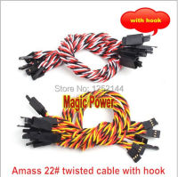 10ชิ้นล็อต Amass 22 # 22AWG Futaba JR Twisted Extension Cabletwisted Extension Lead With Hook ความยาวที่แตกต่างกัน