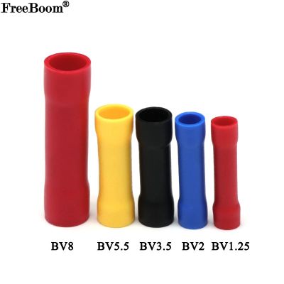 【YF】✘۞♗  10/100Pcs BV1.25 BV2 BV3.5 BV5.5 BV8 Straight Butt Wire Terminal Splice Crimp Insulated Tube Cold Press Cable