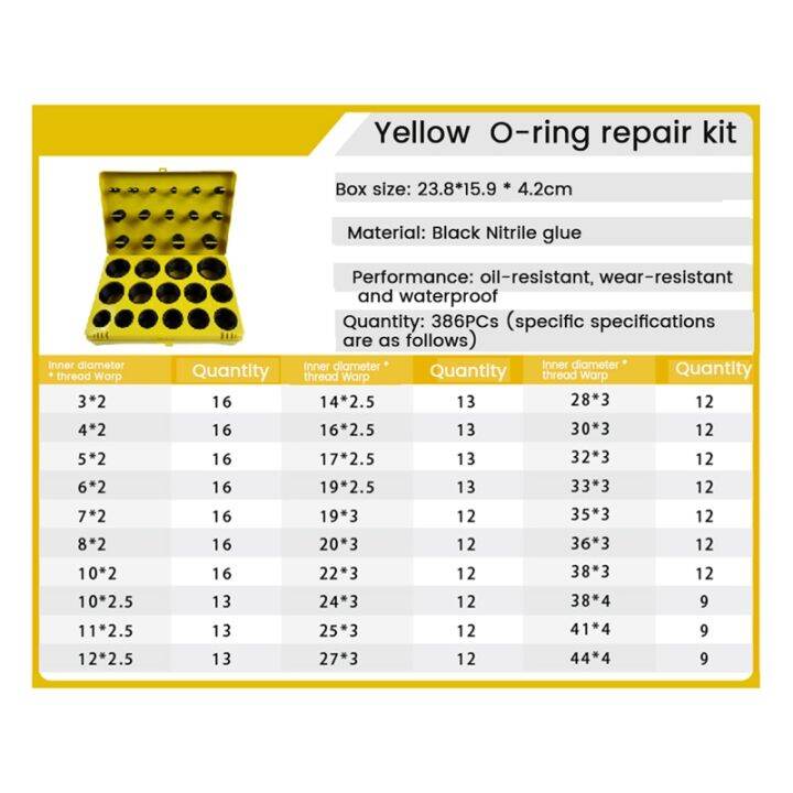 black-rubber-ring-universal-o-ring-assortment-kit-multi-functional-sealing-ring-30size-nitrile-o-ring-seal-washer-sealing-nbr-o-ring-gasket-yellow-assortment-set-kit-box-386pcs