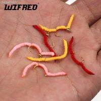 ◑✹ Wifreo 6PCS San Juan Worm Power Bead Earthworm Trout Nymph Fly Red Yellow Pink V-Rib with Bead Trout Fishing Bait Flies Size 16