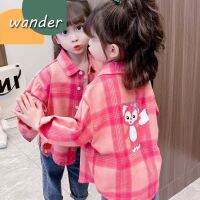 WANDER เสื้อผ้าเด็กผญ เสื้อเด็กหญิง การออกแบบลายสก็อตสีชมพูการ์ตูนน่ารัก เสื้อแขนยาวเด็กผู้หญิง2382