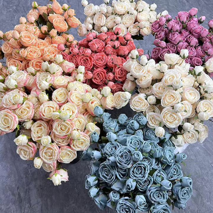 wf-ดอกไม้ผ้าไหมปลอมคุณภาพสูง3หัวดอกกุหลาบปลอมวินเทจดอกไม้ประดิษฐ์1ชิ้นสำหรับของตกแต่งงานแต่งงานบ้านสวน-diy