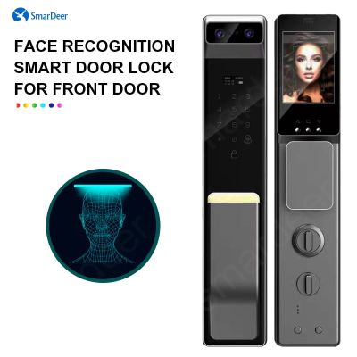 ล็อคอัจฉริยะจดจำใบหน้า Smartdeer ด้วยกล้องวีดีโอ HD,ล็อคลายนิ้วมือสำหรับประตูหน้าด้วยกระดิ่งอัจฉริยะ,รหัสผ่าน