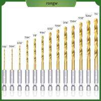 RONGW 13pcs/set ไทเทเนียม, เหล็ก ชุดดอกสว่าน HEX Shank 13ชิ้น ทองและขาว 1/16-1/4 ดอกสว่านกระแทกก้านหกเหลี่ยม แม่นยำแม่นยำ ฐานสิบหก ดอกสว่านหกเหลี่ยม TITANIUM impact ไม้สำหรับไม้