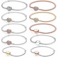 Original Rose amp; Gold Moments Heart Clasp With Crystal Bracelet Fit Europe Bangle 925 Sterling Silver Charm Jewelry