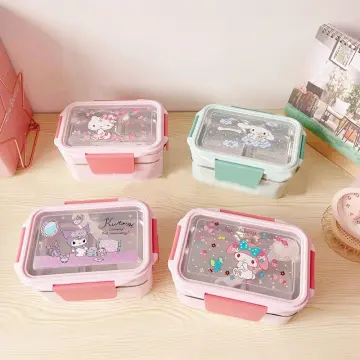 Hello Kitty 304 Stainless Steel Plate Lunch Box Compartment Sealed Student  Cute Bento Box Lunch Box with Tableware